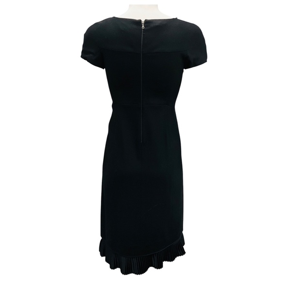 NARCISO RODRIGUEZ BLACK SHORT SLEEVED PLEATED HEM WOOL DRESS - Picture 3 of 5